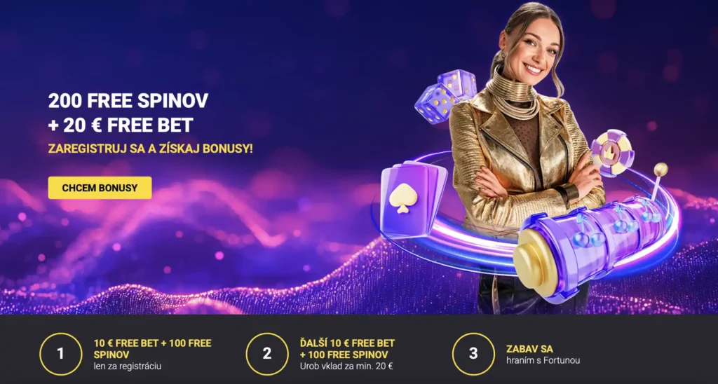 fortuna registrácia bonus bez vkladu 200 free spinov a 20 € free bet