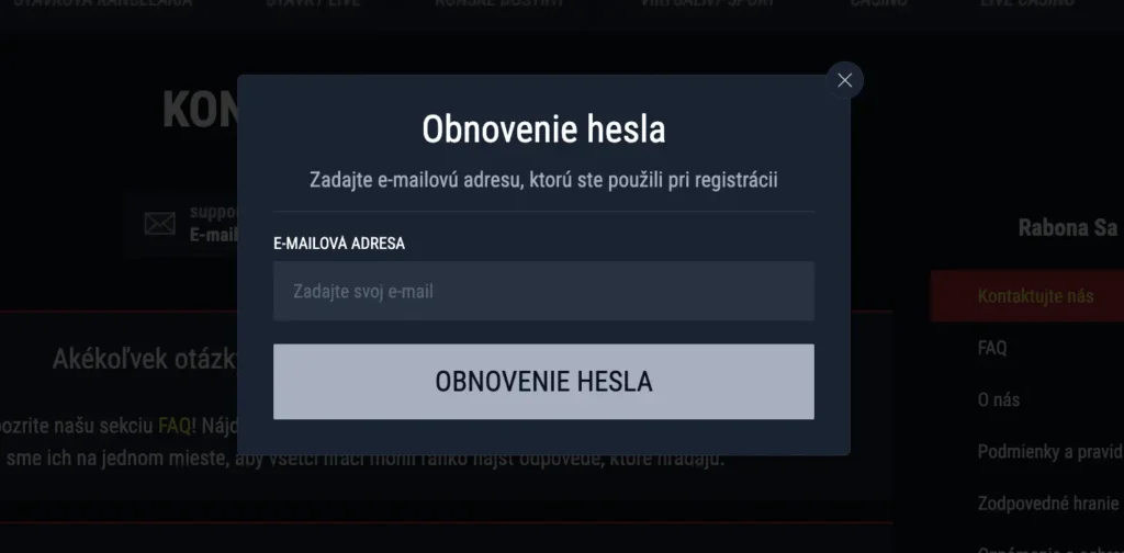 Obnova zabudnutého hesla - rýchly postup v Rabona Casino