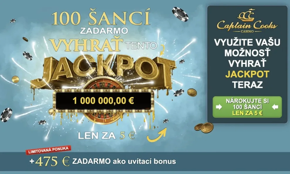 100 Šancí za 5€ v Captain Cooks Casino! - free spiny dnes, bonusy dnes