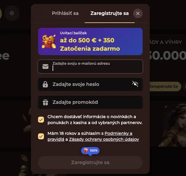 VinciSpin Casino Registrácia - Postup