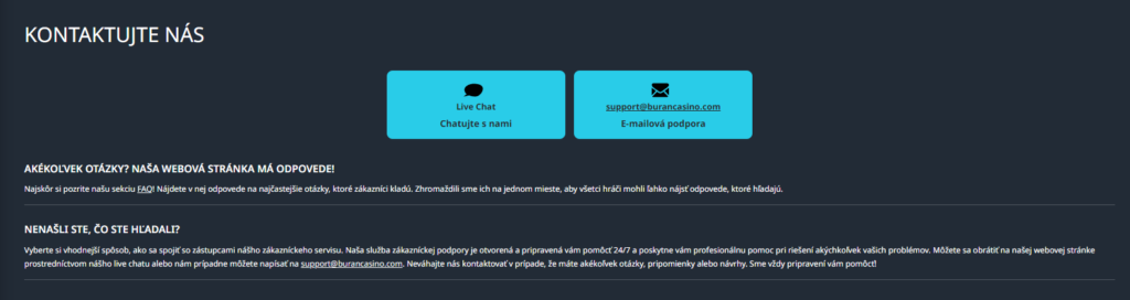 Buran Casino zákaznícka podpora