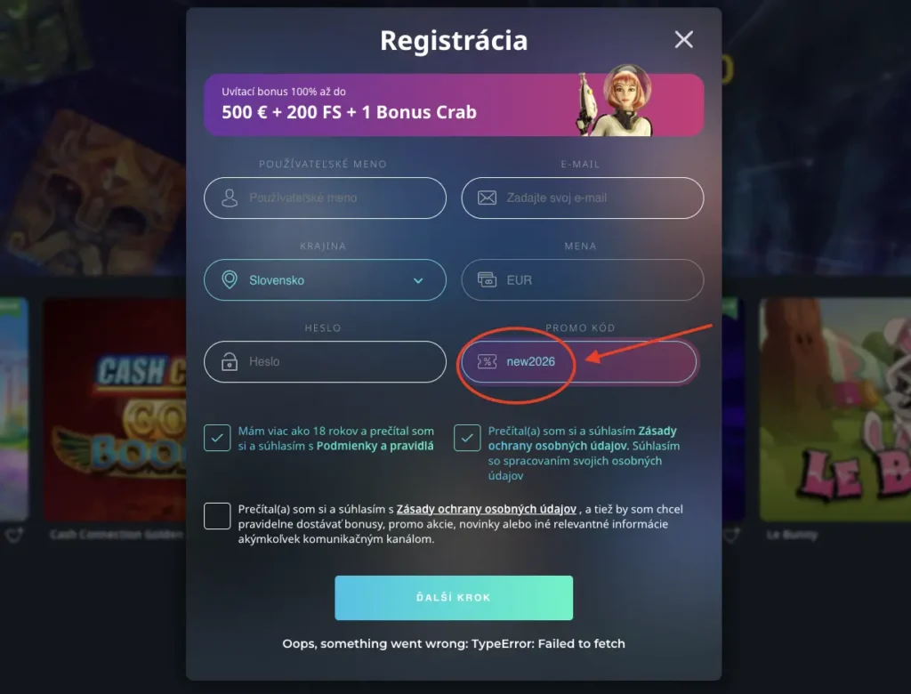 Uvítací bonus - Až 600 € + 250 free spinov s promo kódom “new2026” 