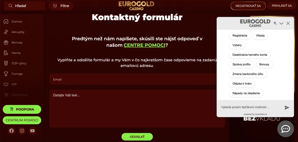 Eurogold kontakt a podpora
