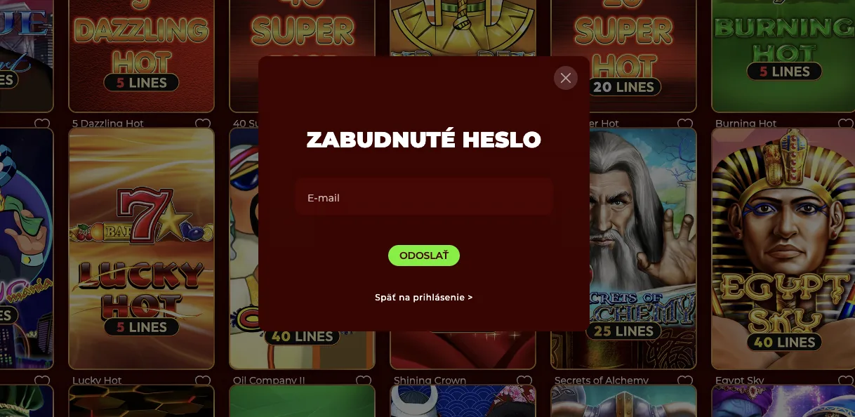 Eurogold Casino zabudnuté heslo - obnova