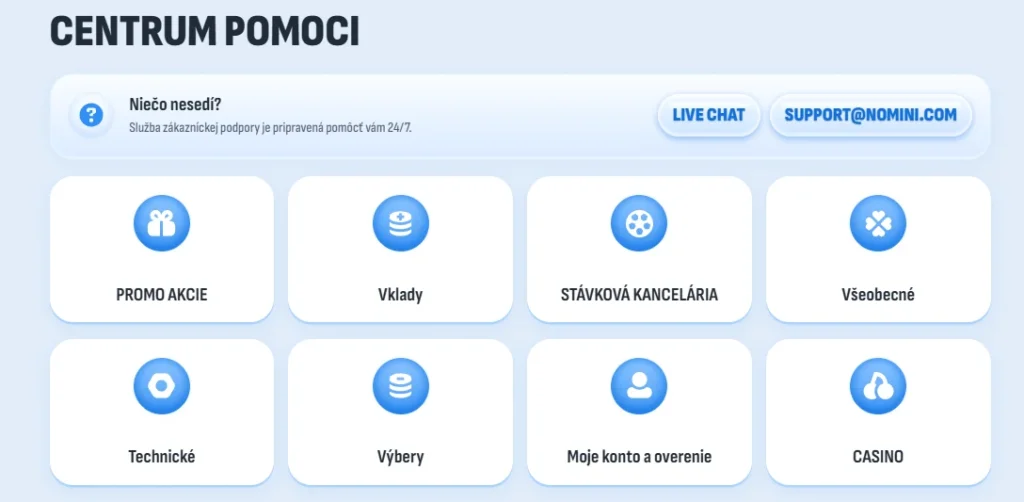 Nomini Casino zákaznícka podpora