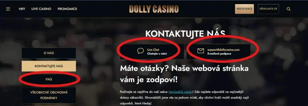 Dolly Casino zákaznícka podpora