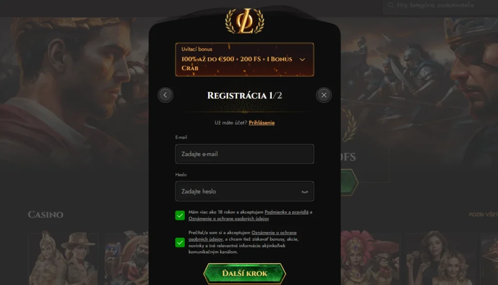 Legiano Casino uvítací bonus na prvý vklad a free spiny registrácia
