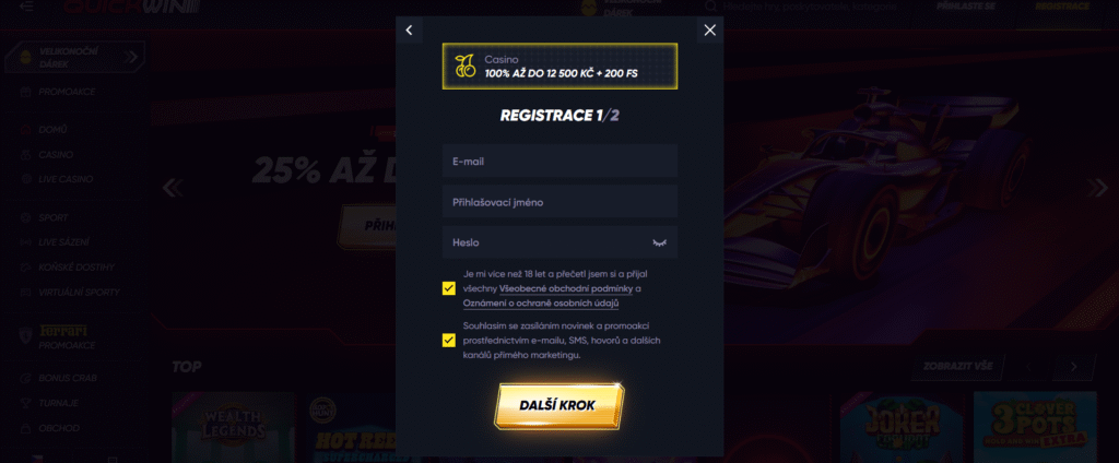 Uvítací bonus v QuickWin registrácia