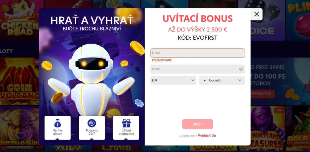EvoSpin Casino Registrácia