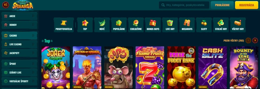 50 free spinov každý týždeň v Spinanga Casino ponuka hier