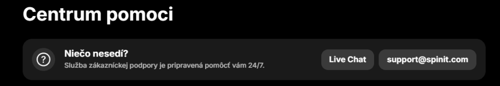 SpinIt Casino zákaznícka podpora