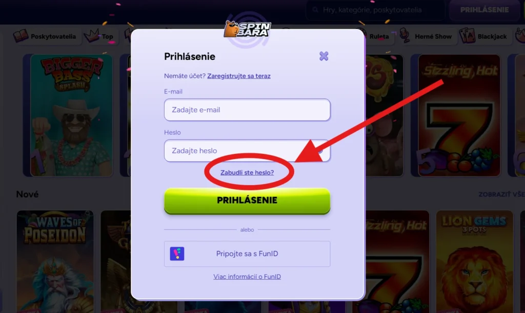 Spinbara Casino obnova hesla