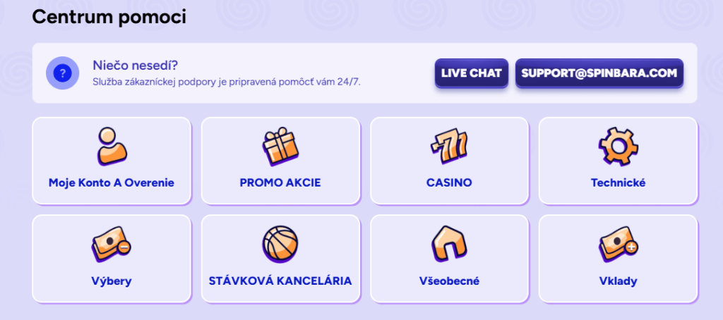 Spinbara Casino zákaznícka podpora