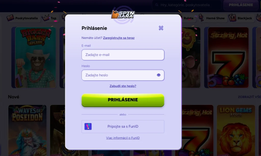 Spinbara Casino prihlásenie