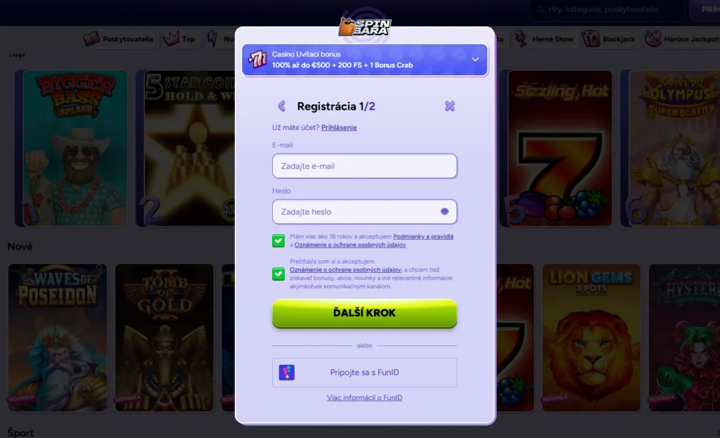 Spinbara Casino registrácia