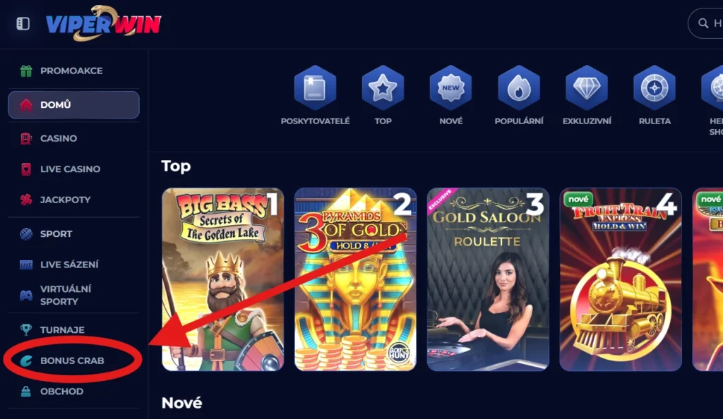 Bonus Crab vo ViperWin Casino menu kasína