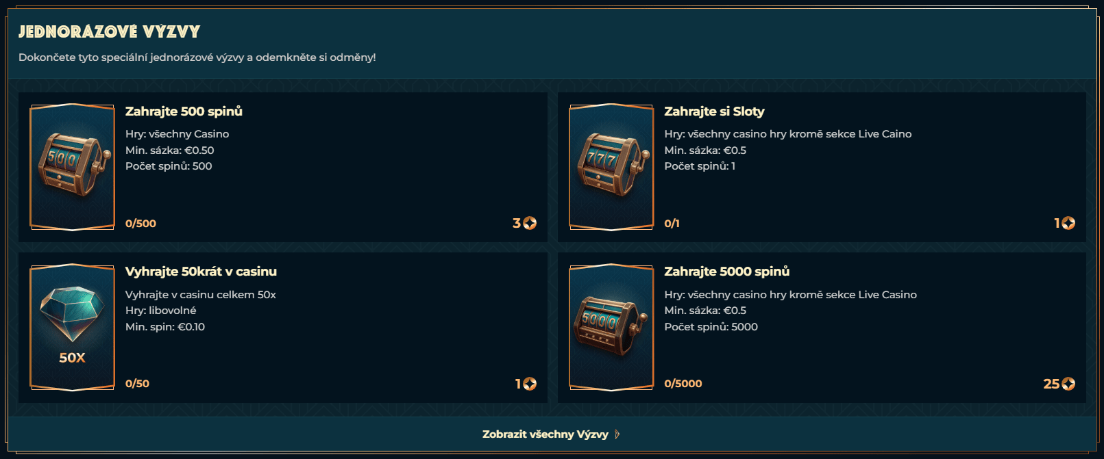 Výzvy v MonsterWin Casino jednorazové výzvy