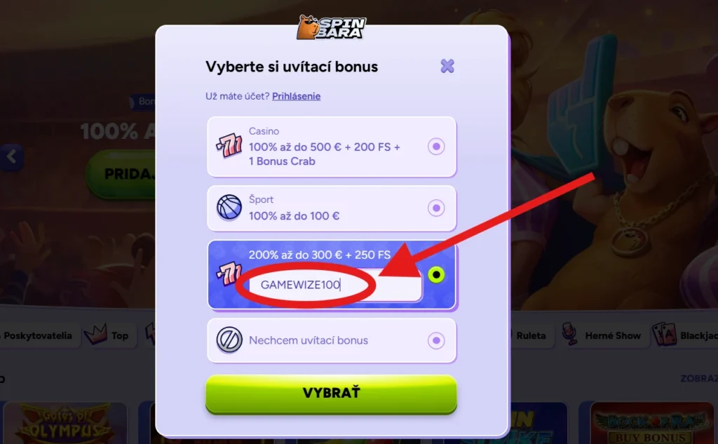 Spinbara Casino gamewize100 promo kód