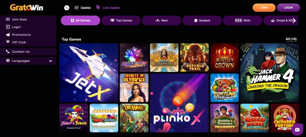 gratowin casino welcome balík menu