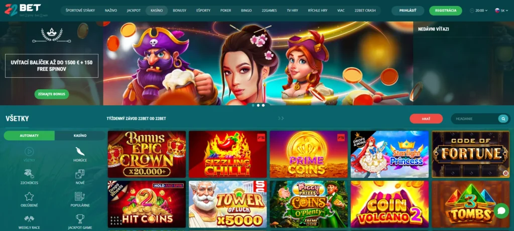 22Bet Bonusový blaíček menu kasína