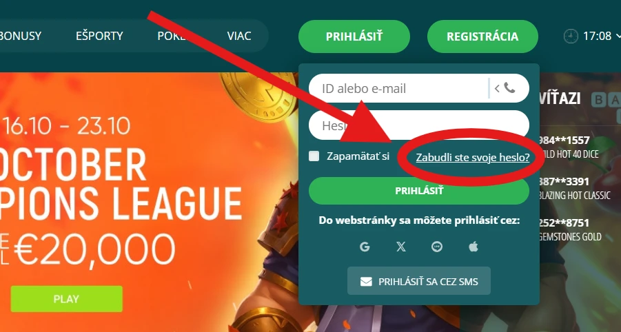 22Bet Casino obnova hesla