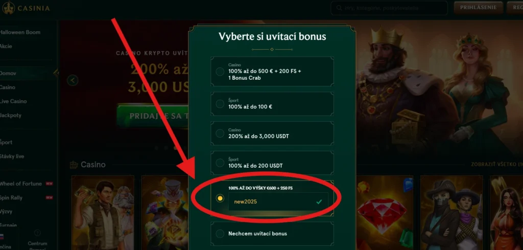 Casinia Koleso Šťastia promo kód new2025
