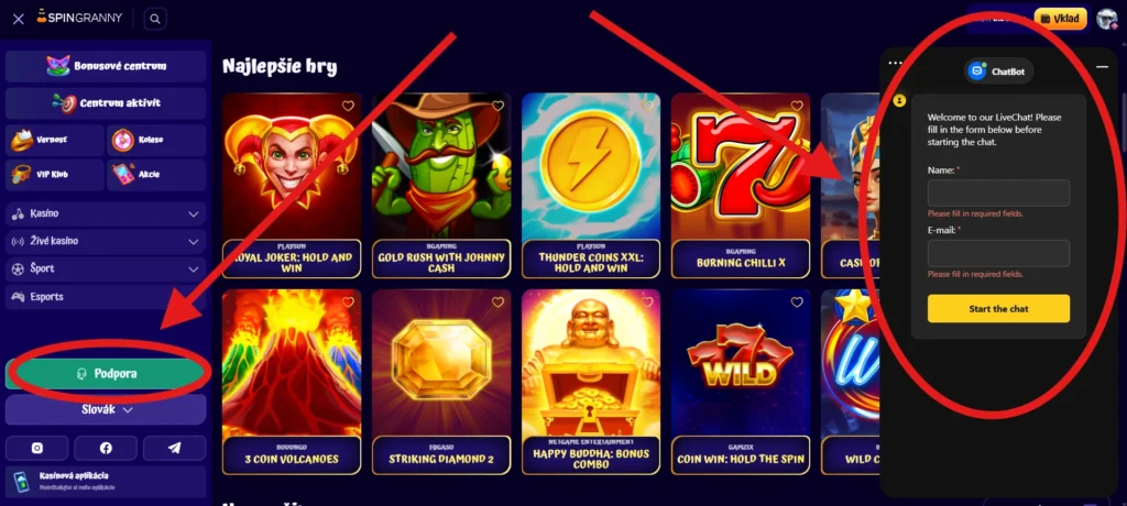 Spingranny Casino zákaznícka podpora