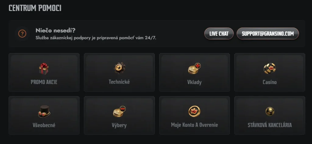 Gransino Casino zákaznícka podpora
