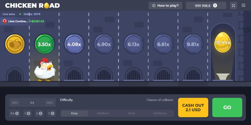 Postup v hre Chicken Road