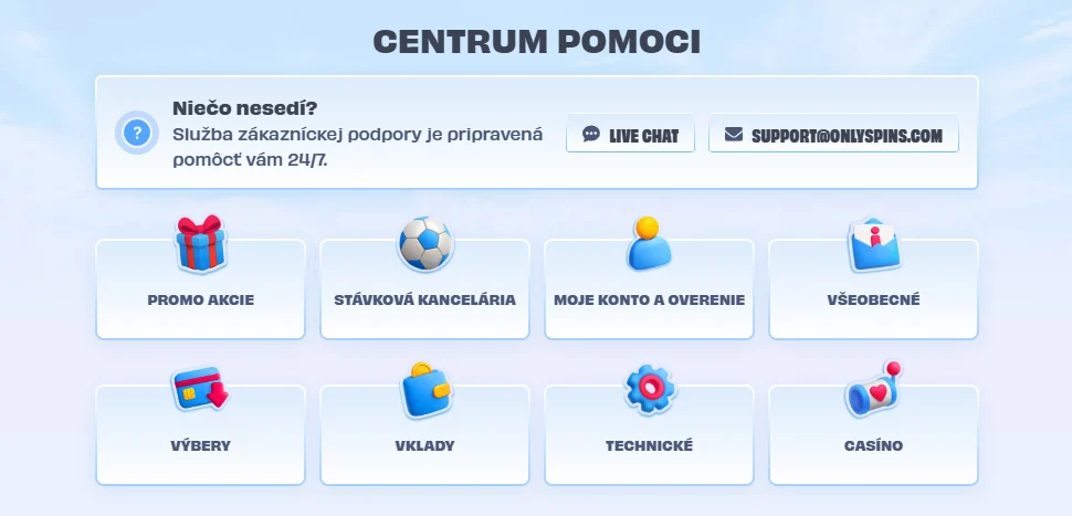 OnlySpins zákaznícka podpora