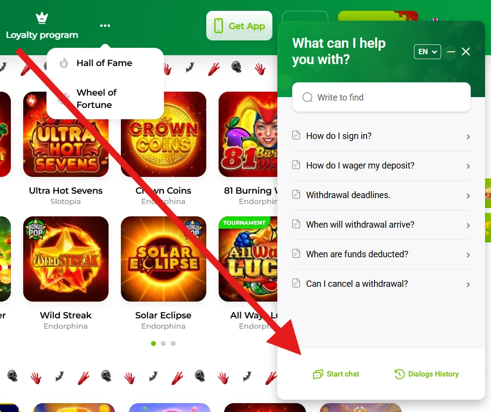 Verde Casino zákaznícka podpora