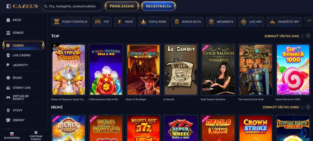 Cazeus Casino hry a menu kasína