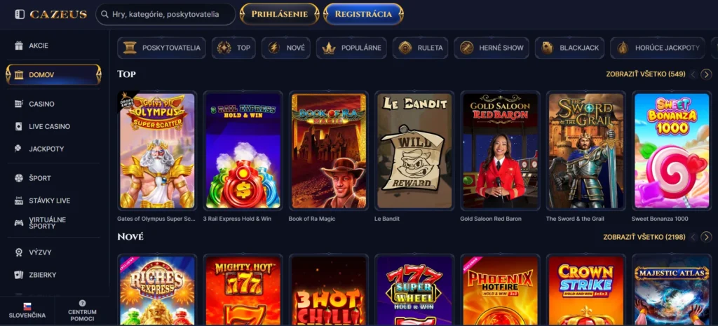 Promo kód 250BONUS kasíno Cazues ponuka hier a menu