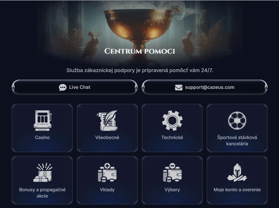Cazeus Casino zákaznícka podpora