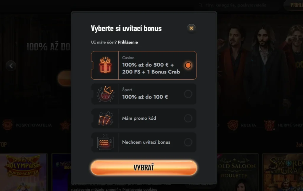 Gransino uvítací balíček registrácia do kasína