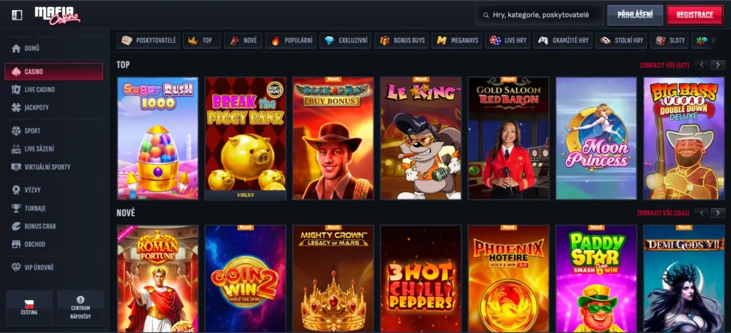 Mafia Casino menu a hry