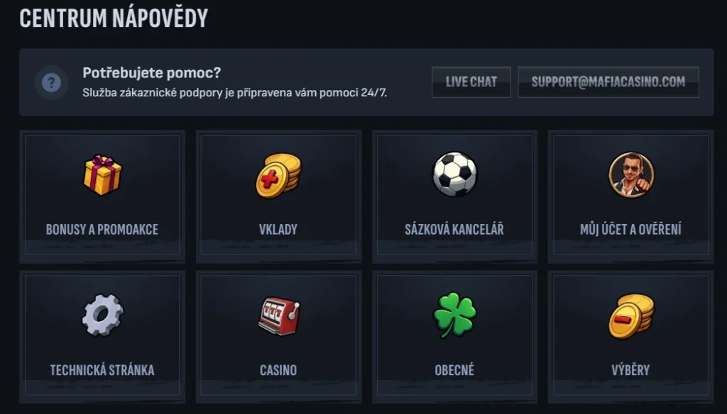 Mafia Casino zákaznícka podpora
