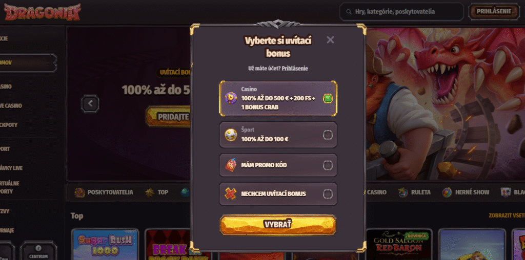 Uvítací bonus dragonia casino výber bonusov