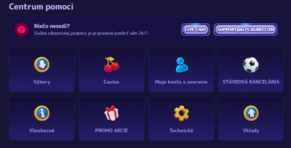 Alf Casino zákaznícka podpora