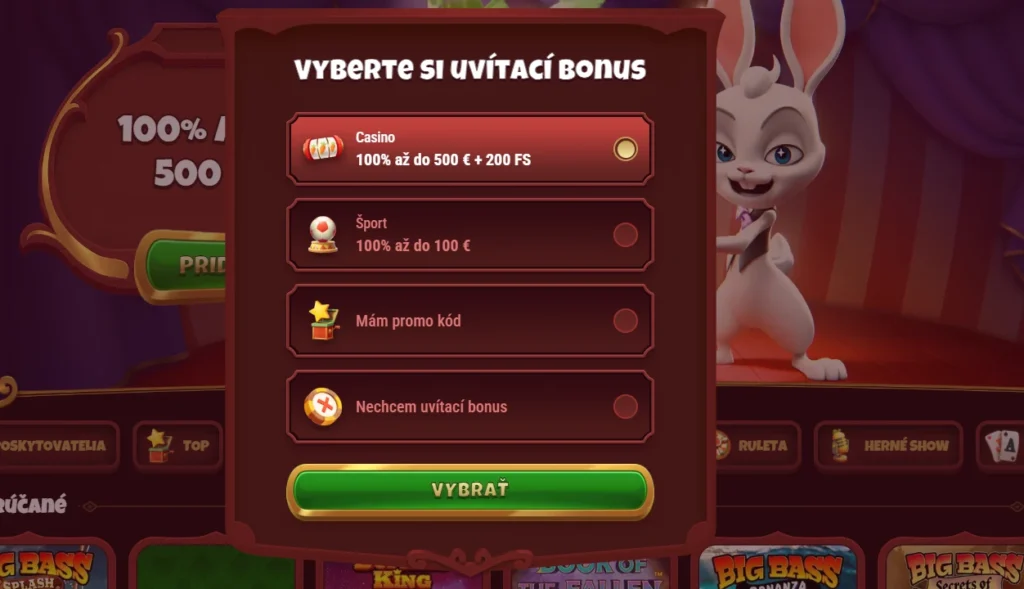 Magius Casino uvítací bonus výber bonusov