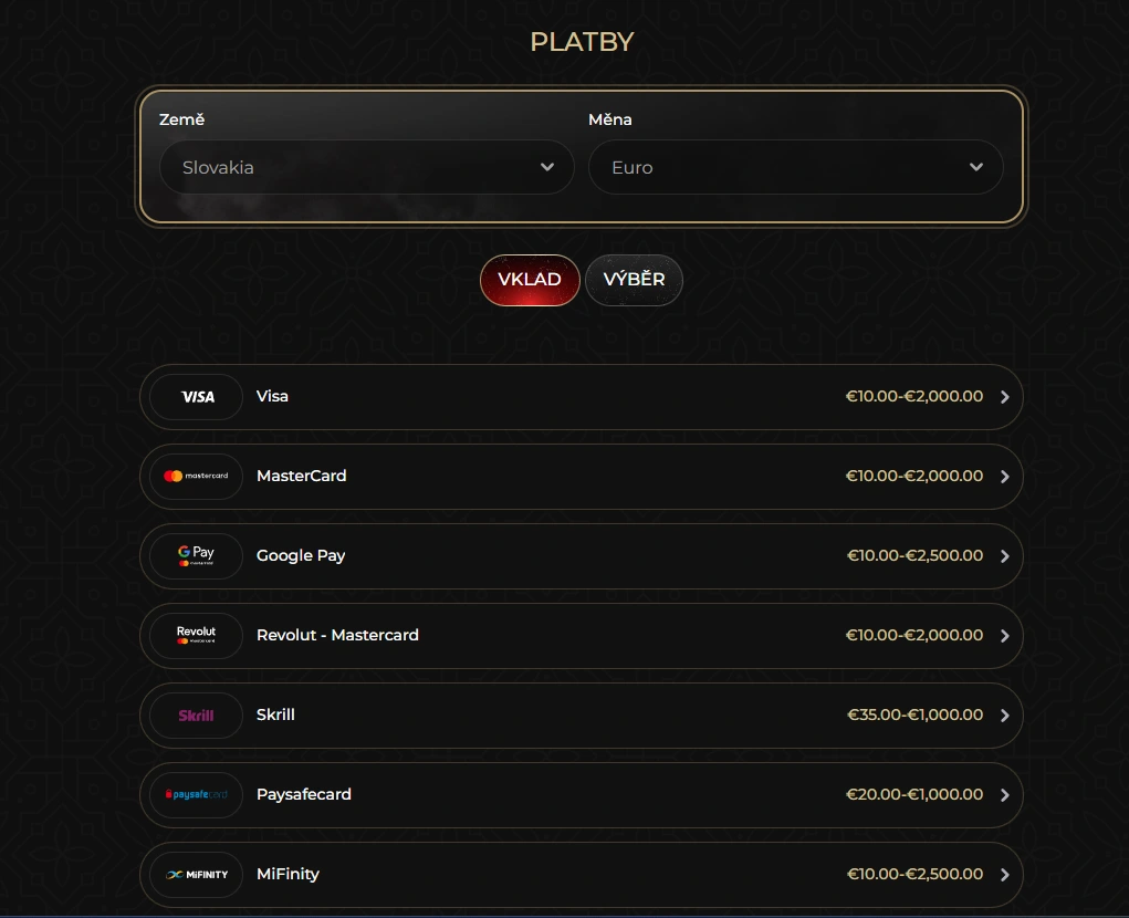 Casina Casino vklady