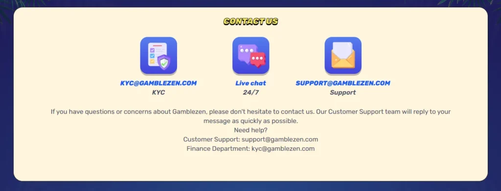 Gamblezen Casino zákaznícka podpora