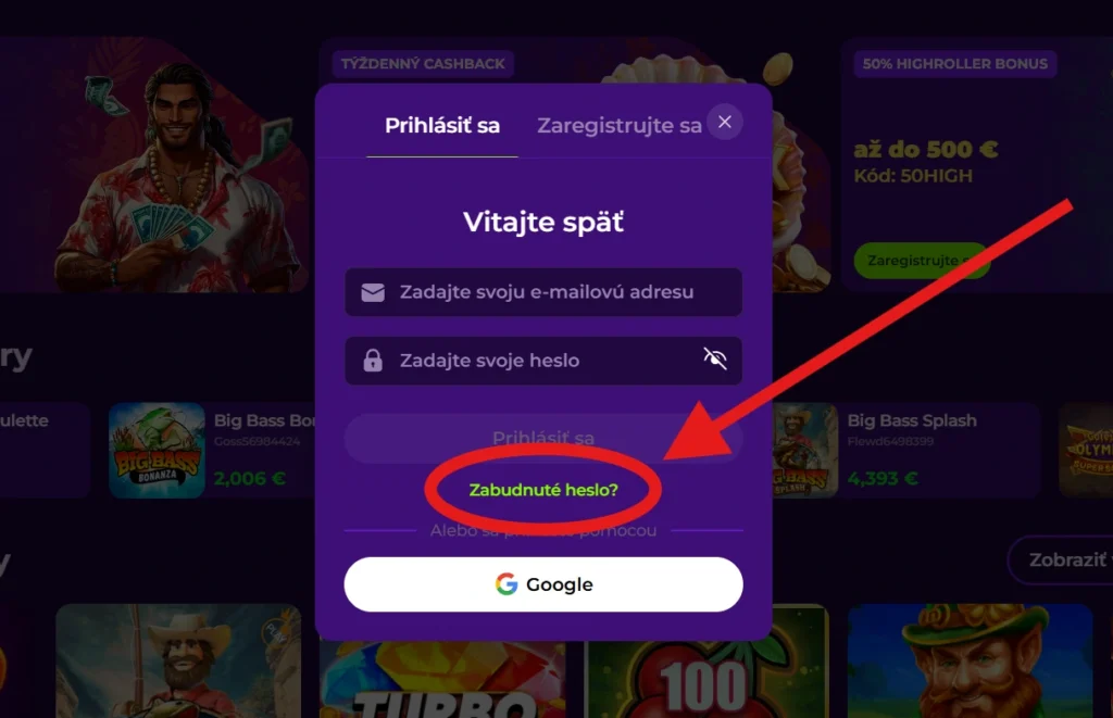 Gambloria Casino obnova hesla