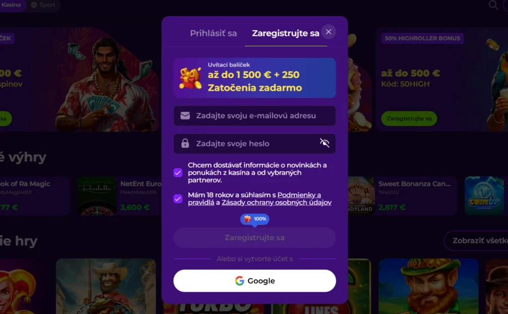 Gambloria Casino registrácia