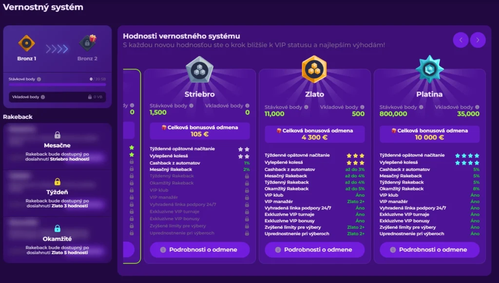 Gambloria Casino vernostný program a VIP