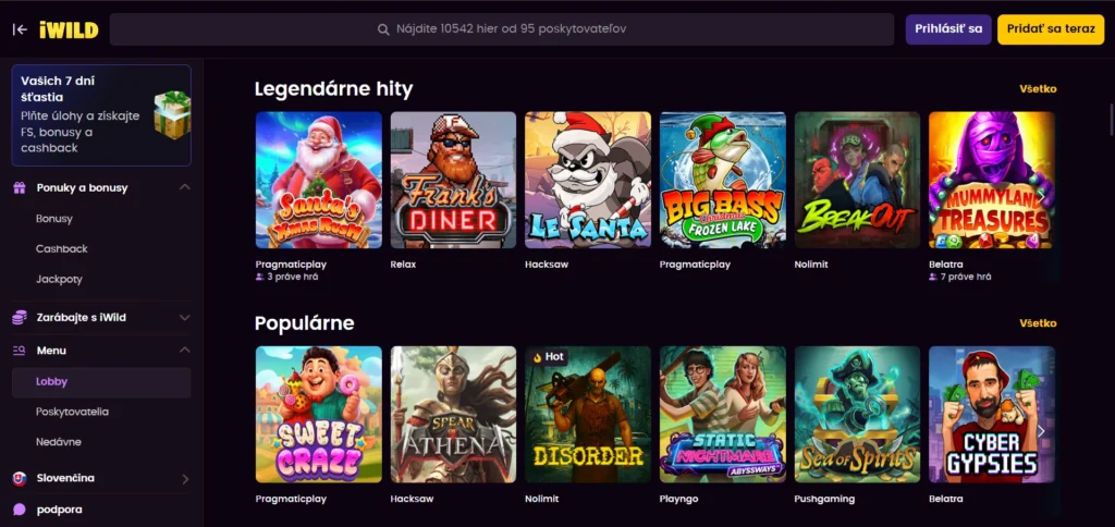 iWild Casino ponuka hier a menu