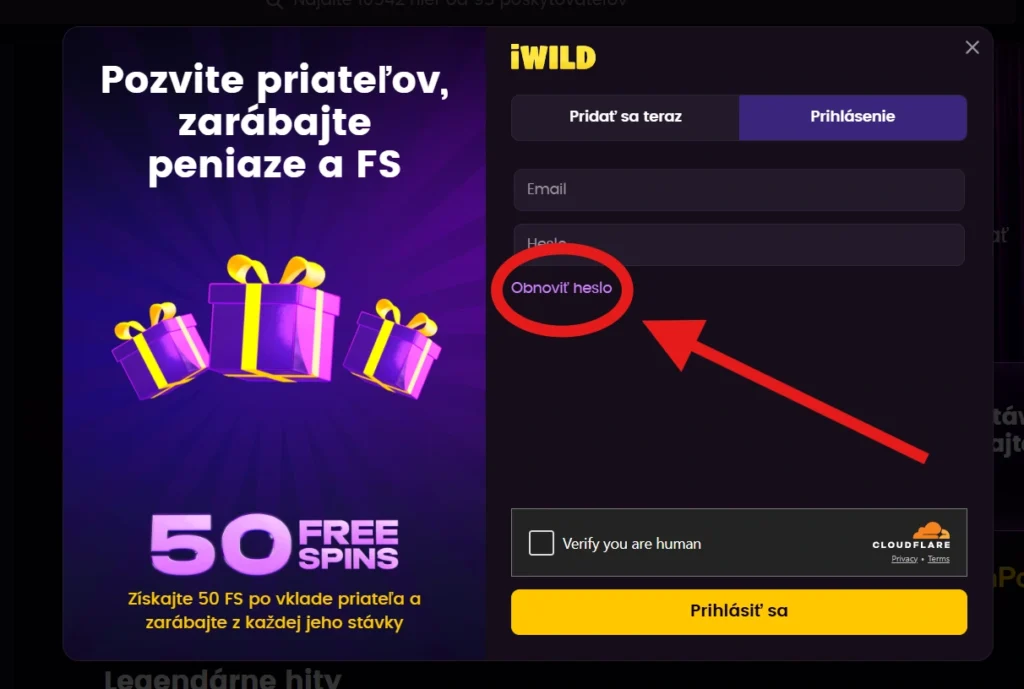 iWild Casino obnova hesla