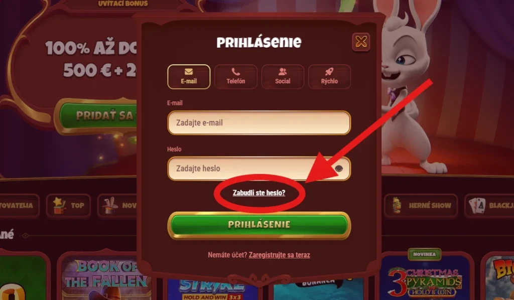 Magius Casino obnova hesla