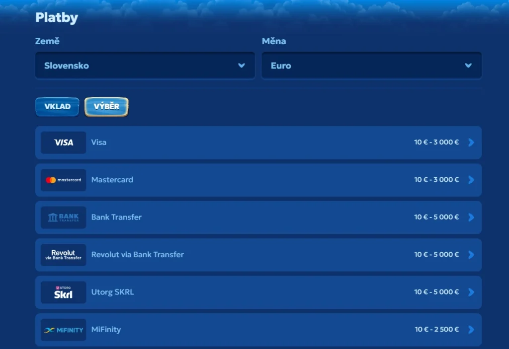 Pandido Casino možnosti vkladov