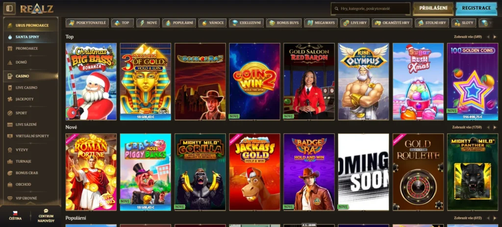 Realz Casino ponuka hier a menu